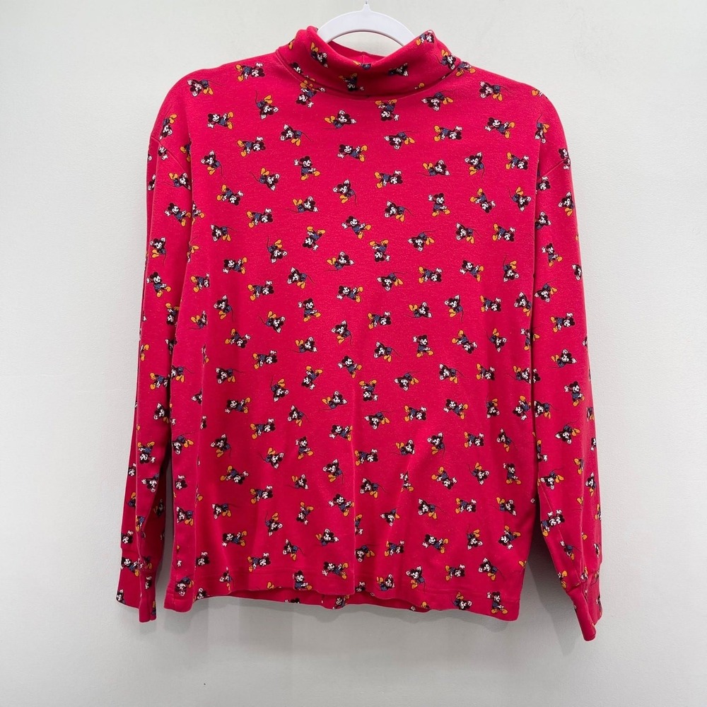 VTG Mickey & Co‎ Disney Mickey Mouse Turtleneck Top Womens Medium Red 90s Retro